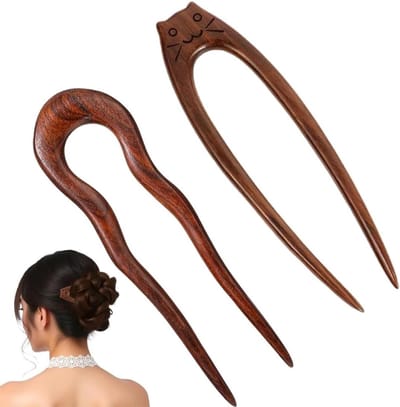 Houten U-vormige haarspelden voor Franse knot, dubbele vork haaraccessoires voor vrouwen en meisjes, perfect voor stijl en gemak