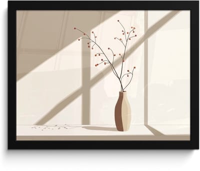 Poster in lijst - Fotolijst 40x30 cm - Posters - Vaas - Takken - Bessen - Minimalistisch - Posterlijst zwart - Decoratie - Wanddecoratie woonkamer - Muurdecoratie slaapkamer