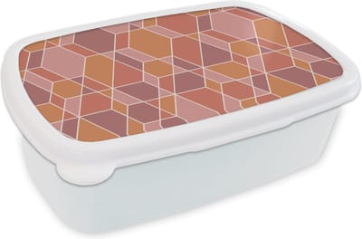 Broodtrommel Wit - Lunchbox - Brooddoos - Geometrie - Mozaïek - Patroon - 18x12x6 cm - Volwassenen