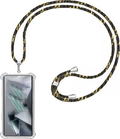 Telefoonkoord + Hoesje Geschikt voor Samsung Galaxy S24 Ultra - Lengte Verstelbaar - Telefoonketting - Shock Proof Case - Zwart Goud