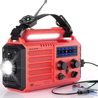 Noodweerradio - Draagbare radio - Buitenactiviteiten - Meerdere oplaadopties - 5000mAh batterij - Rood