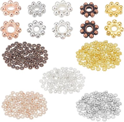 500 Stuks Tibetaanse Bloemen, Ruimtehouders en Kralen in 5 Kleuren, Metaal, Daisies, Platte Spacers voor Sieraden maken