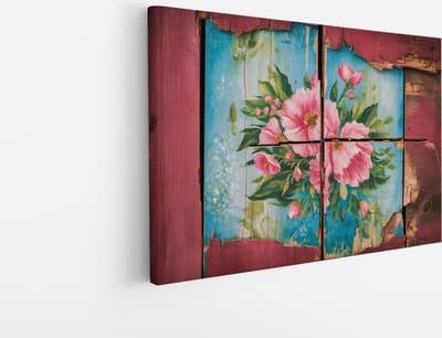 Saammp Canvas Schilderij - Bloemen op hout - Abstract - 30x20 - Foto op canvas - Wanddecoratie - Muurdecoratie Woonkamer - Kantoor Decoratie