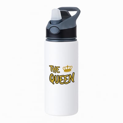 Hacebo® - The queen waterfles met rietje zwart - Koningin - een koningin - verjaardagscadeau - kroontje - kado - gift - geschenk - water fles - 650ML