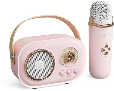 Mini karaokemachine, karaokemachine voor kinderen en volwassenen, schattige karaokeset met microfoon, draagbare Bluetooth-luidspreker met microfoon, retro handzame stijl voor zingen op familiefeesten en bijeenkomsten (roze)