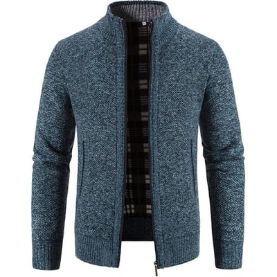 Automne et Hiver Pull Cardigan Épais en Velours pour Homme Col Montant Chaud Manteau Pull Cardigan Zippé XXXXL bleu