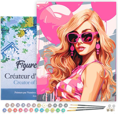 Figured'Art Schilderen op Nummer Volwassenen met lijst Roze Ballonnen en de Diva- Handwerk acrylverf Kit DIY Compleet - 40x50cm Canvas al ingelijst