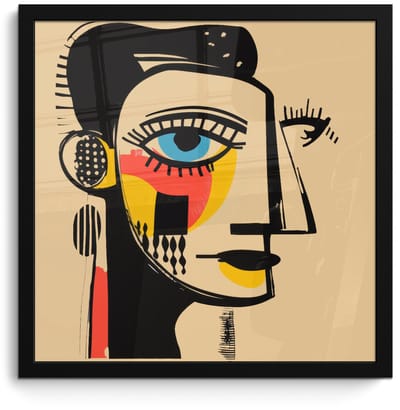 Poster in lijst - Fotolijst 40x40 cm - Posters - Geometrisch - Felle kleuren - Kubistische stijl - Posterlijst zwart - Decoratie - Wanddecoratie woonkamer - Muurdecoratie slaapkamer