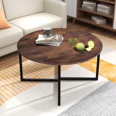 Ronde Salontafel met Metalen Poten - Zwart en Bruin Eiken