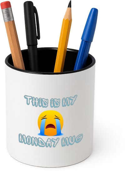Hacebo® - This is my monday mug Pennenbakje - Quotes - maandag - pennenhouder - dit is mijn maandag mok - verjaardagscadeau - kado - gift - geschenk - huil emoji - Pennenbakje zwart