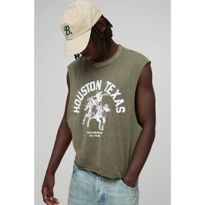 Oversized Boxy Western Gewassen Grafisch Tanktop | Khaki | Size XS