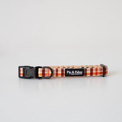 Pip & Palms - Honden Halsband Cheeky Checks - Oranje - Maat XS (22–30 cm) - 1,5cm breed - Comfortabel & Stijlvol - Hondenhalsband - voor Kleine honden