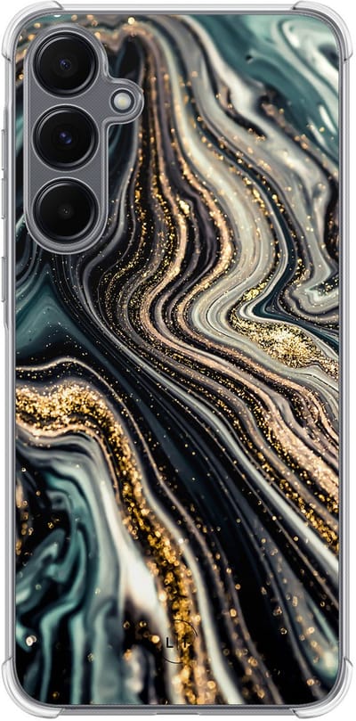 Shockproof hoesje - Geschikt voor Samsung Galaxy A55 - Marmer swirl - Extra sterke case - TPU/polycarbonaat - Marmer - Multi, Transparant