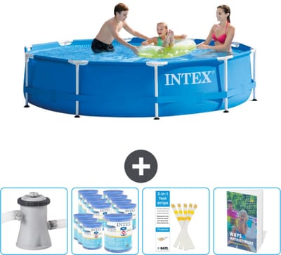 Intex Rond Frame Zwembad - 305 x 76 cm - Blauw - Inclusief Zwembadfilterpomp - Filters - Testrips - Zwembadgids