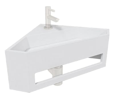 AquaVik Hoekfontein Toilet - Solid Surface Mat Wit - 35x35x16cm - Handdoekhouder - Fontein - Handenwasser - Wc Fontein - Toiletfontein