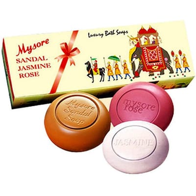 Mysore Sandelhout, Jasmijn en Roos Zeep, 450g (Pakket van 3) pink
