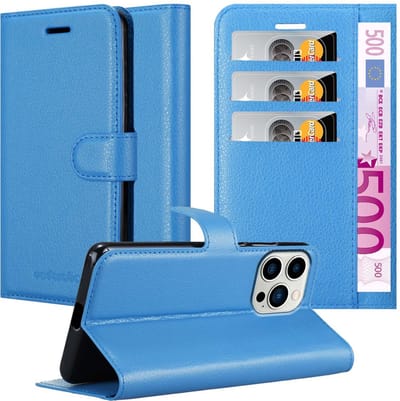 Cadorabo Hoesje geschikt voor Apple iPhone 14 PRO in PASTEL BLAUW - Beschermhoes met magnetische sluiting, standfunctie en kaartvakje Book Case Cover Etui