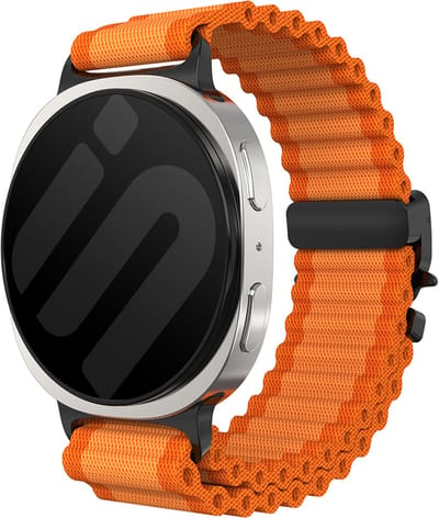 Strap-it Outdoor nylon bandje met P-buckle - horlogebandje geschikt voor Samsung Galaxy Watch 9 (40/44mm) / Watch 8 (40/44mm) / Classic (46mm) - oranje/zwart