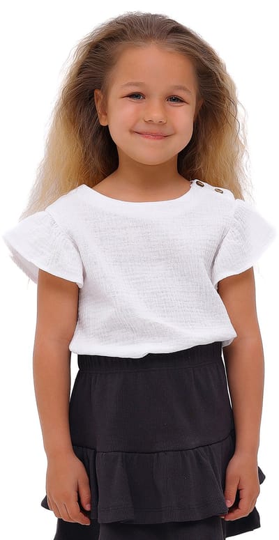 RobyKris Meisjes T-shirt - Katoenen mousseline - Wit - Maat 98-104