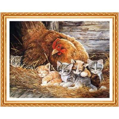 Diamant borduurwerk katten patroon foto's van strass steentjes landelijke stijl woondecoratie handwerk kunst 20X30CM beige