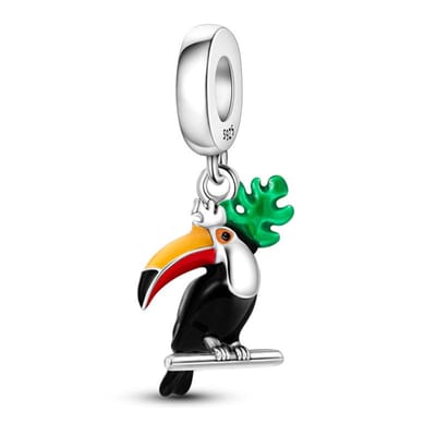 Fler® | Bedel | Past op populaire bedelarmbanden (standaard - 3mm) | Toekan Bedel | Hangbedel Charm | 925 sterling zilver | Oranje, Rode, Zwarte, Groene en Gele emaille | Armband Kraal | Valentijnsdag Cadeau | Sinterklaas kado | Kerstcadeau