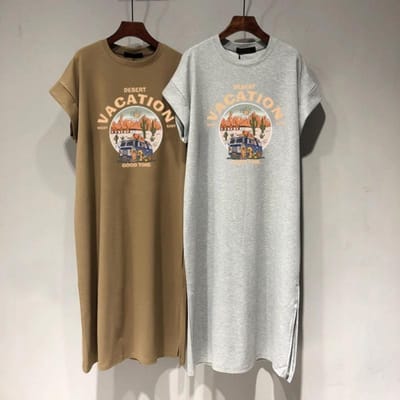 Puur Katoen Korte Mouwen T-shirt Lange Rok Dames Nieuw Middellang en Lang Koreaanse Versie Losse Casual Grote Maten Kleine Vliegmouwtjes Jurk XXL gray