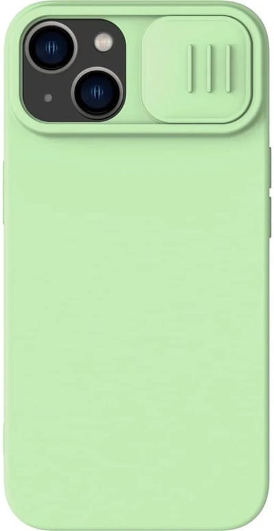 Nillkin CamShield Hoesje Geschikt voor de Apple iPhone 15 - Geschikt voor Draadloos Opladen met Magnetische Ring - Siliconen Back Cover - met Camera Slider Groen