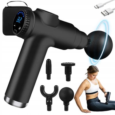 Mini elektrische massagegun - Fascia Gun - 32 snelheden - 3500 tpm - 1800 mAh - 4 massagekoppen - met LCD-scherm - voor ontspanning van lichaamsspierenmassage
