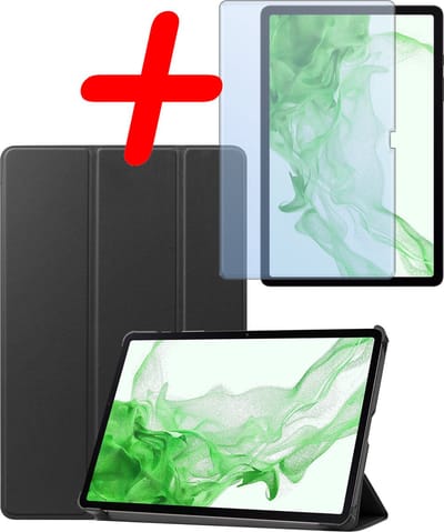 Hoesje Geschikt voor Samsung Galaxy Tab S9 Plus - Met Screenprotector - Trifold Bookcase - Hard Cover Case - Met Uitsparing Geschikt voor S Pen - Hardcover Book - Tablet Hoes - Zwart