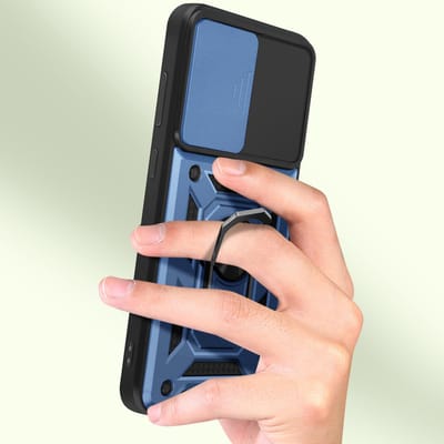 Mayaxess, Ringhoes Geschikt voor Samsung Galaxy A54 5G Schokbescherming met camera-afdekking, Nachtblauw