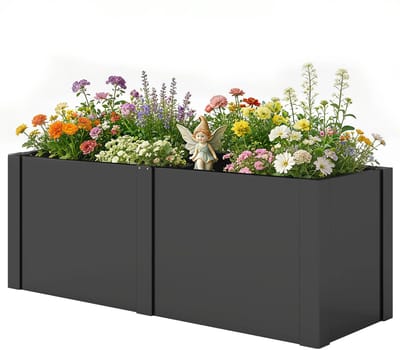 Allero Plantenbak - Plantenbakken Voor Buiten - Plantenbakken - Zwart - 150 x 53 x 55 cm - 351 Liter Inhoud - Gegalvaniseerd Staal