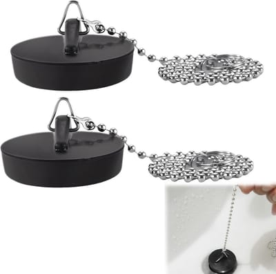 Set van 2 Rubber Afvoerpluggen met 40 cm Stopketting - Geschikt voor Bad en Keuken, Diameter 40mm, Waterdichte Sluiting