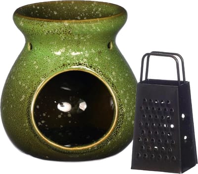 Ideas4seasons Amberblokjes/geurblokjes cadeau set - geurbrander en mini rasp - groen - keramiek