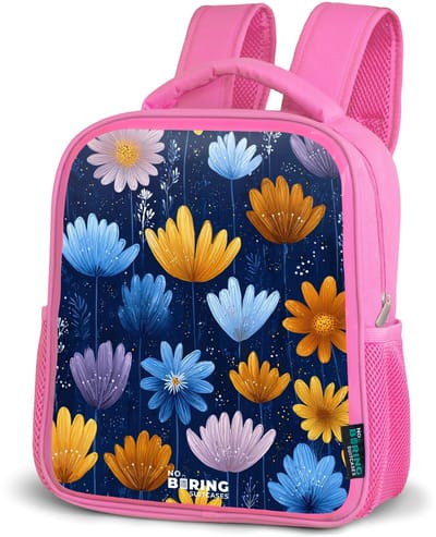 NoBoringSuitcases.com® - Rugzak roze - Schooltas meisjes - Bloemen op een donkerblauwe achtergrond - Kinder rugtas meisje - Boekentas kind - Kinderrugzak voor school - Schoolrugzak
