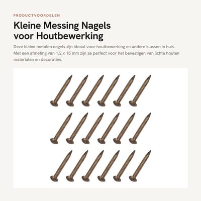 Dailygoods - Kleine Messing Nagels voor Houtbewerking 1,2 x 15 mm, 150 stuks