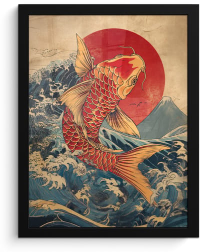 Poster in lijst - Fotolijst 30x40 cm - Posters - Koi - Zee - Golven - Zon - Posterlijst zwart - Decoratie - Wanddecoratie woonkamer - Muurdecoratie slaapkamer