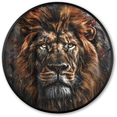Poster in lijst Rond - Fotolijst 60x60 cm - Posters - Leeuw - Dieren - Portret - Zwart - Luxe - Ronde posterlijst zwart - Decoratie - Wanddecoratie woonkamer - Muurdecoratie slaapkamer