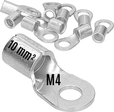 10 stuks Kalitec Q10-4 krimpkabelschoen 10 mm² M4 I ongeïsoleerd I doornpersing I voor soepele, fijne en ultrafijne geleiders I kabelschoen 10 mm² volgens DIN 46234