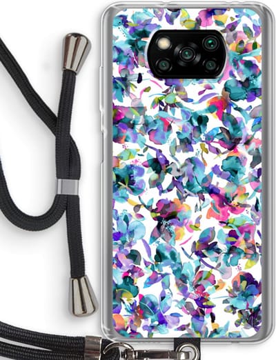 Case Company® - Hoesje met koord geschikt voor Poco X3 Pro hoesje met Koord - Hibiscus Flowers - Telefoonhoesje met Zwart Koord - Bescherming aan alle Kanten en Over de Schermrand