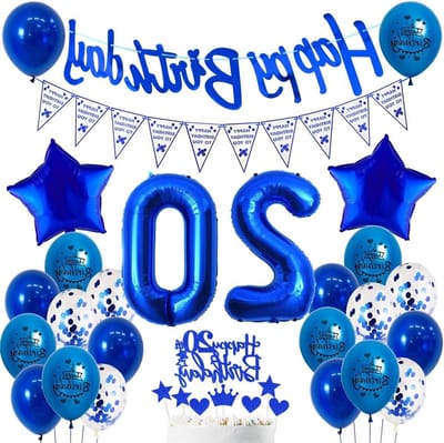 Feestelijke 20e Verjaardag Decoratie in Marineblauw met Ballonnen en Versieringen voor Mannen en Vrouwen