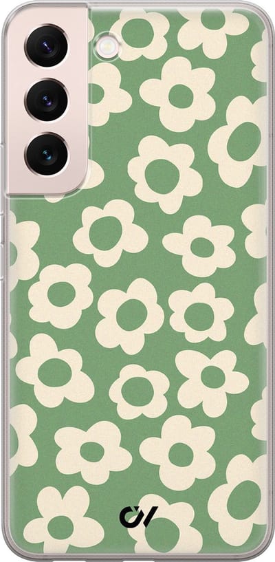 Hoesje geschikt voor Samsung Galaxy S22 hoesje - Retro Cute Flowers - - Groen - - Casevibes