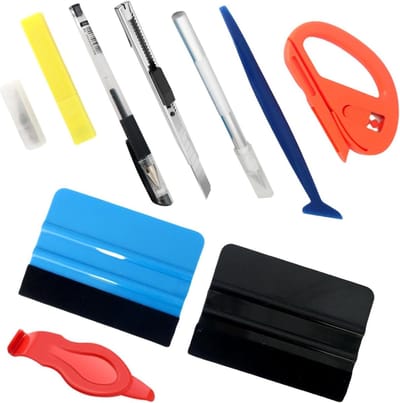 Allecta - Rakelset voor folie, autoset in diverse kleuren, incl. viltrakel, kalpel en precisie mes. Geschikt voor carwrapping en handwerk.