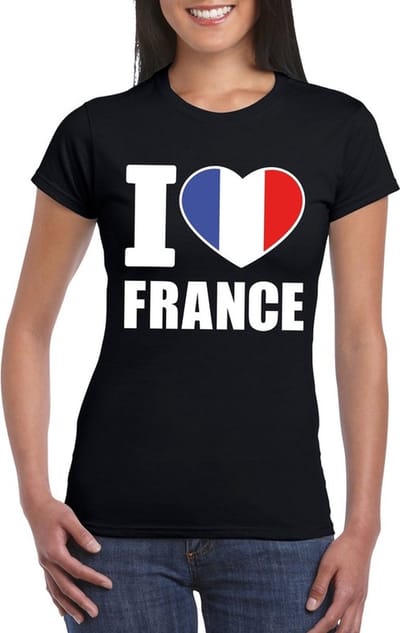 Bellatio Decorations Supporters t-shirt - I love France - Frankrijk - zwart - voor dames - landen vlag thema S
