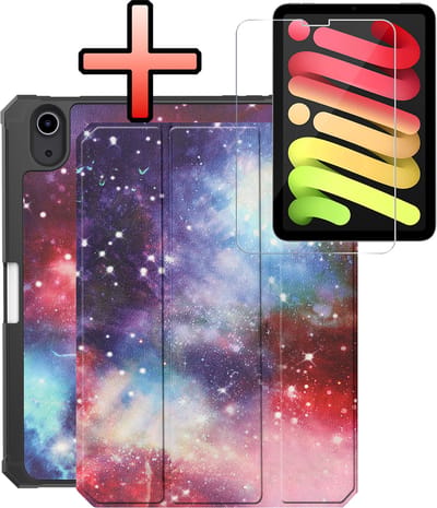 Hoes - Geschikt voor Apple iPad Mini 7 (2024) - 8.3 inch - 7e Generatie - Met Screenprotector - Trifold Bookcase - Hard Cover Case - Met Uitsparing Geschikt voor Apple Pencil - Hardcover Book - Tablet Hoesje - Galaxy