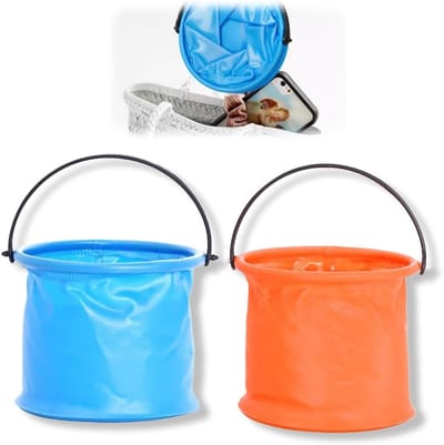 2 stuks opvouwbare emmer voor het strand, draagbaar, 2 l, klein, kleurrijk, voor kamperen, vissen en outdoor-activiteiten