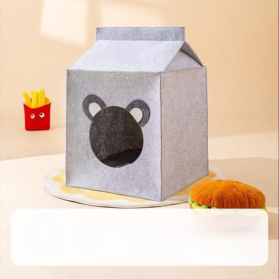 Automne et Hiver Chat Dessin Animé Feutre Brique de Lait Frites Nid pour Chat Niche pour Petit Chien Fournitures Universelles pour Nid d'Animal de Compagnie pour Toutes Saisons S 35*35*38cm