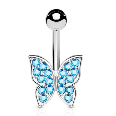 Navelpiercing vlinder gemmed stones in vleugel - aqua - LMPiercings