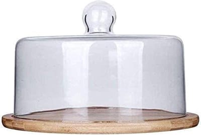 Taartstandaard met Deksel - Gebaksbord Fruitbord - Gebak Presenteren - Gegroefd Houten Bord - 26x26x12CM - Niet gespecificeerd