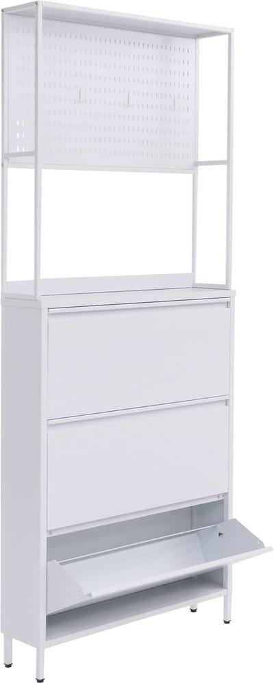 Schoenenkast MCW-O86, schoenenrek schoenenrek, 3 kantelbare vakken opberghaakjes metaal 201x80x20cm ~ wit