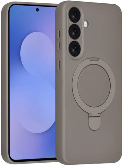 Backcover Hoesje Geschikt voor: Samsung Galaxy S25 FE Volledig Dekkende Schokbestendige Siliconen Backcover met Ringstandaard – 360° Bescherming - Titanium Grey